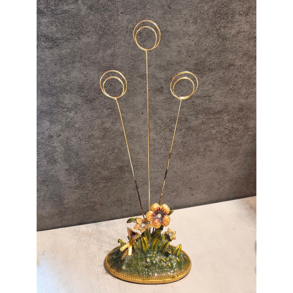 Vintage Enameled Floral Dragonfly Picture Memo Holder